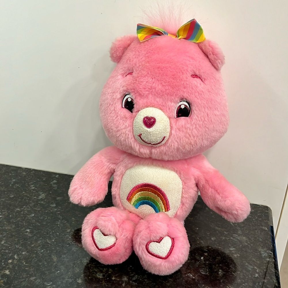 Care Bears Rose Pink   Cheer Bear Rainbow Belly Plush 15 Inch